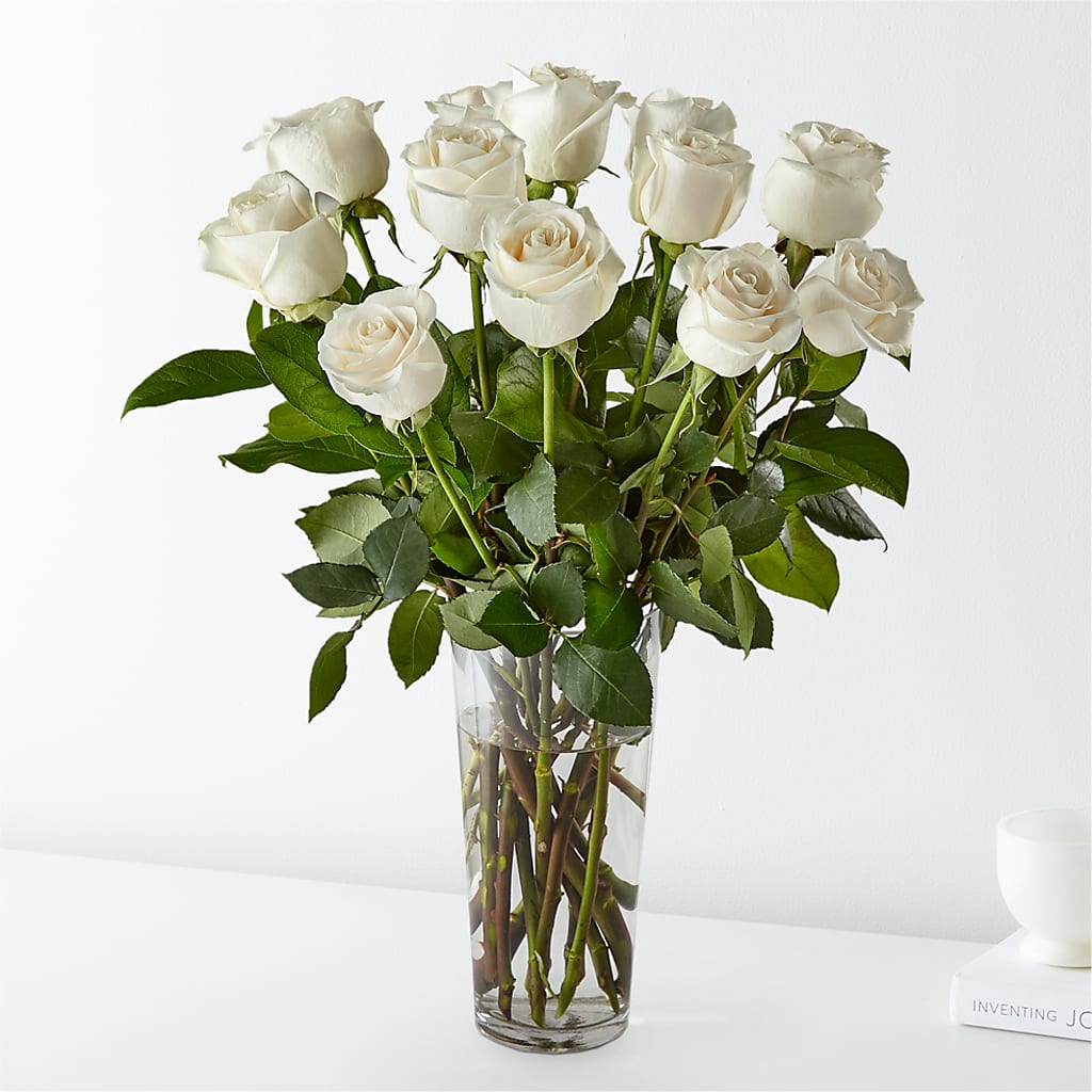 Long Stem White Rose Bouquet – Menlo Florist, Menlo Park CA