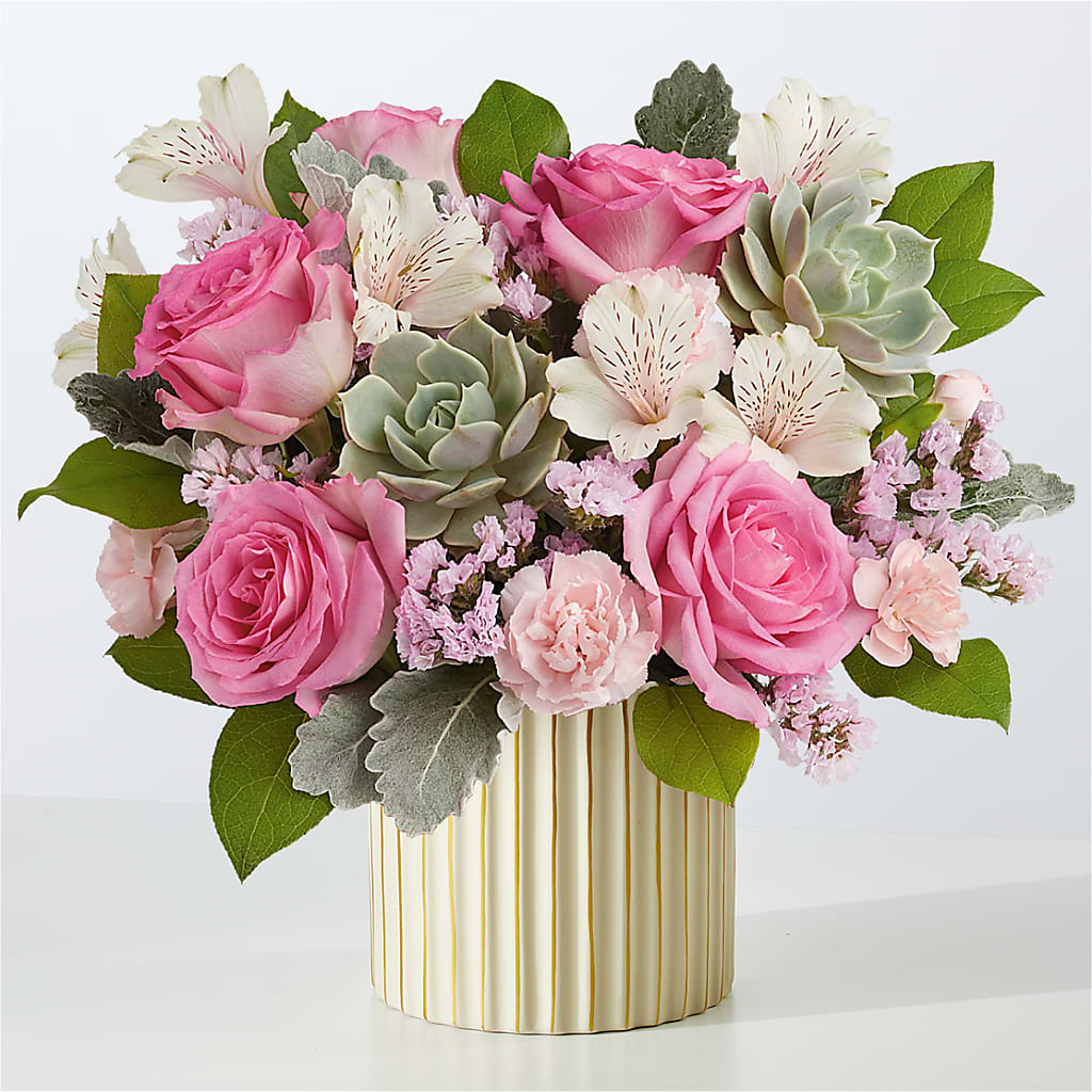 Dusty Rose Bouquet with Ivory Vase – Menlo Florist, Menlo Park CA