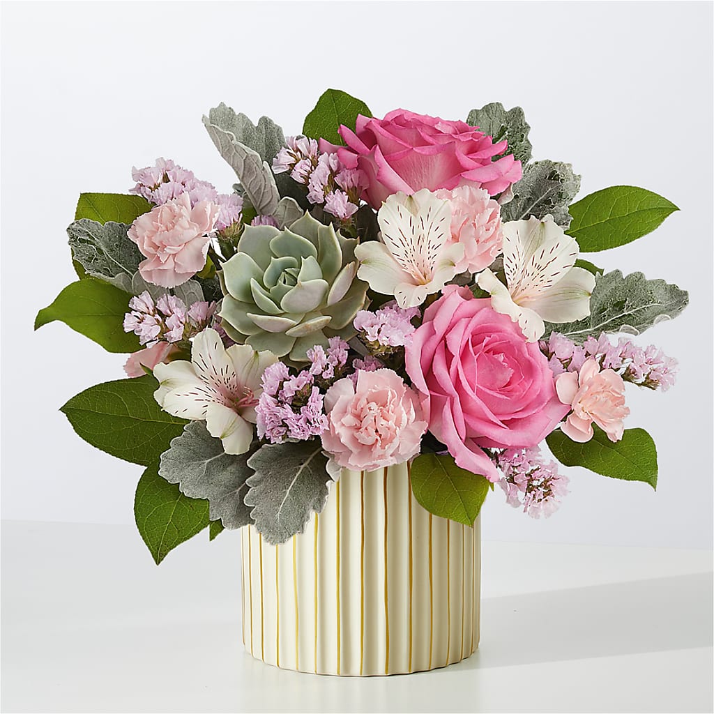 Dusty Rose Bouquet with Ivory Vase – Menlo Florist, Menlo Park CA