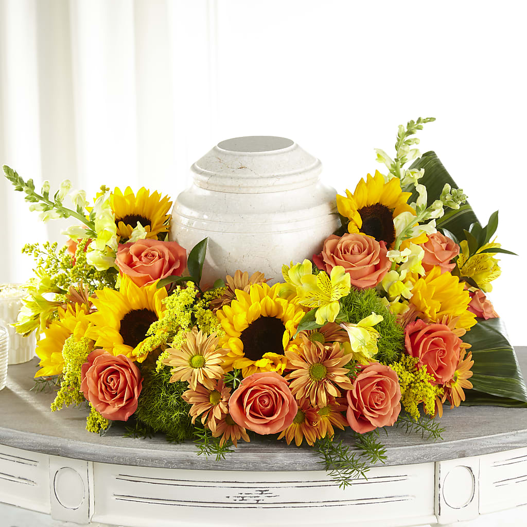 Faithful Sunflower Cremation Adornment – Menlo Florist, Menlo Park CA