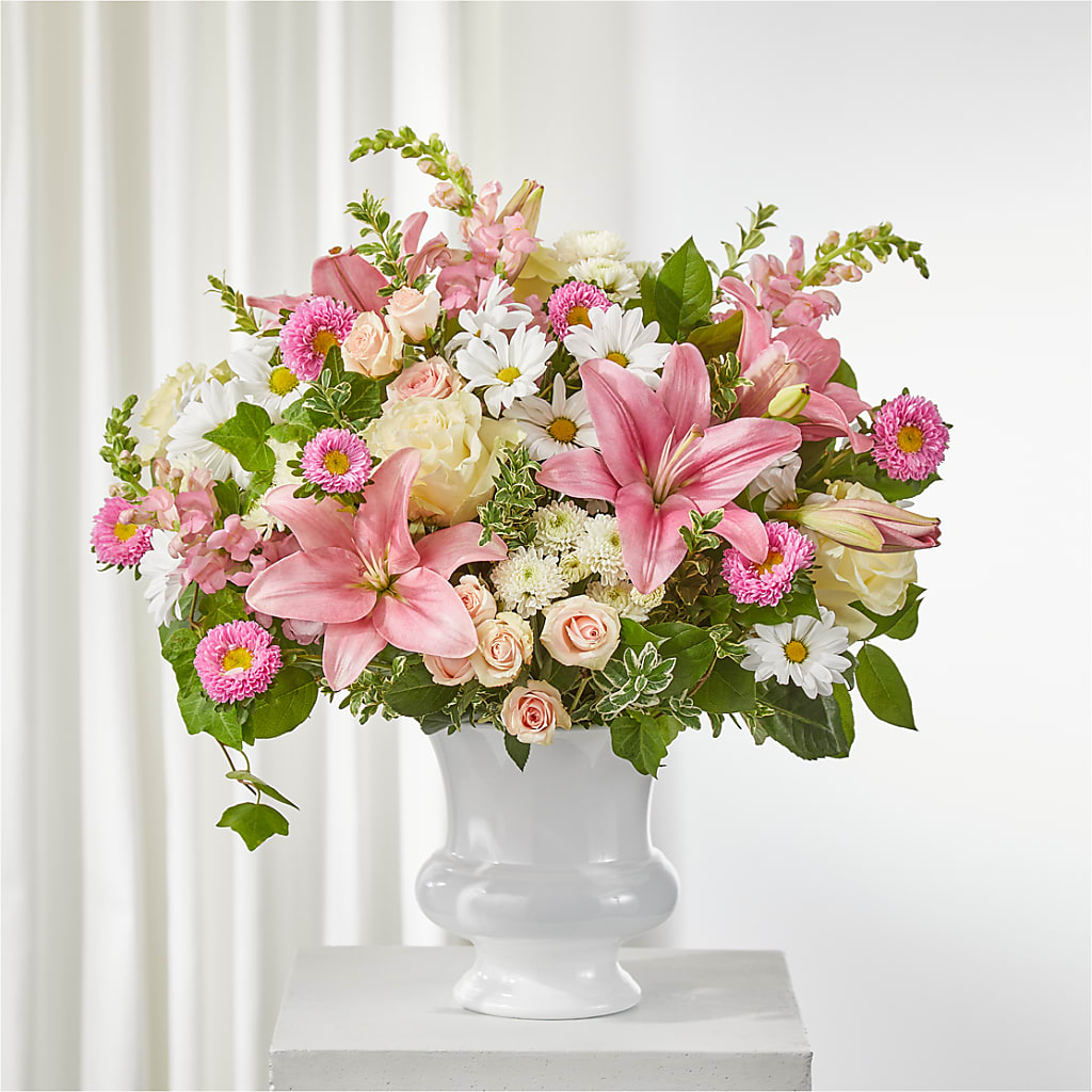 Empathetic Blooms Urn Arrangement – Menlo Florist, Menlo Park CA