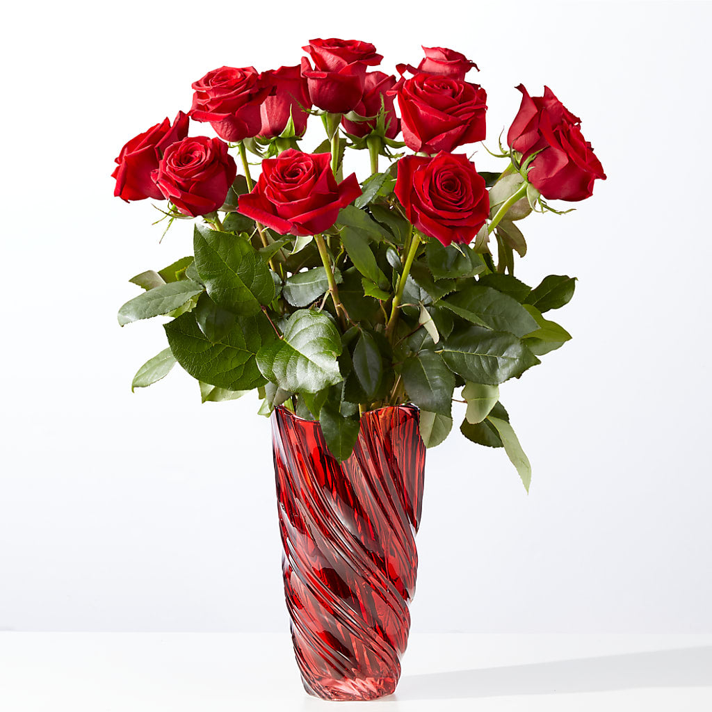 Classic Love Red Rose Bouquet with Luxe Swirl Vase – Menlo Florist, Menlo Park CA