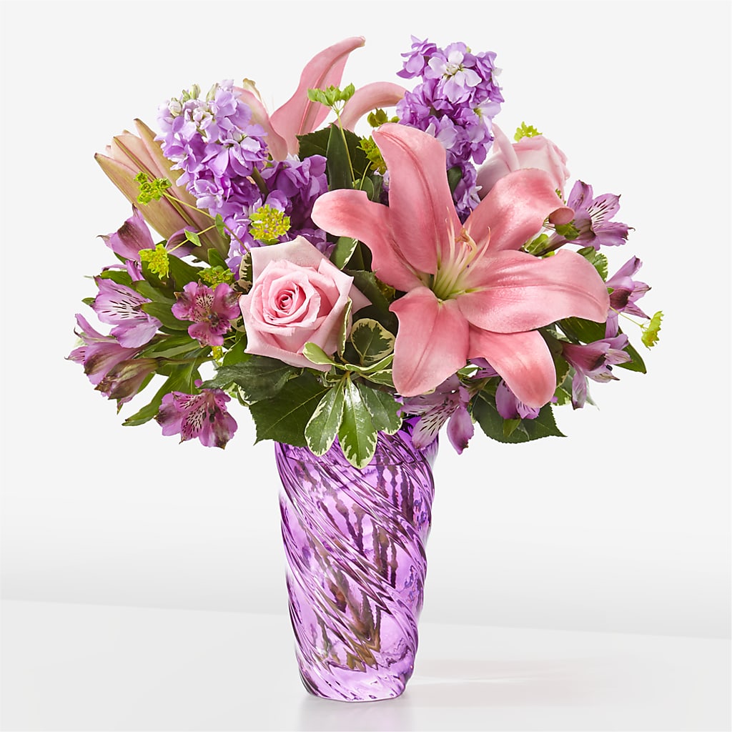 Precious Petals Bouquet with Luxe Swirl Vase – Menlo Florist, Menlo Park CA