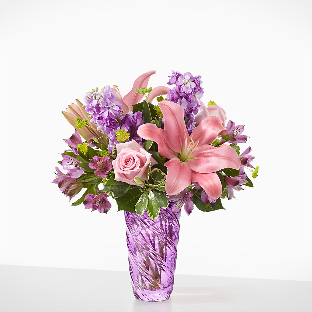 Precious Petals Bouquet with Luxe Swirl Vase – Menlo Florist, Menlo Park CA