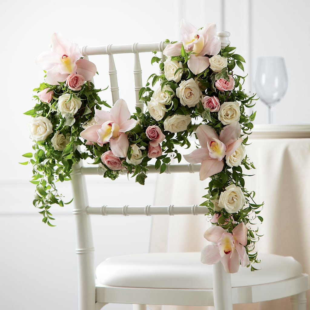 Orchid Rose Chair Décor – Menlo Florist, Menlo Park CA