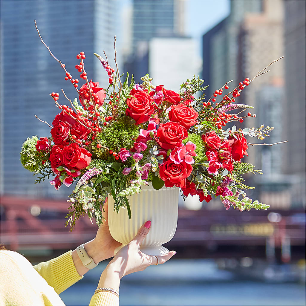 Big Red Bow Bouquet –  Menlo Florist, Menlo Park CA