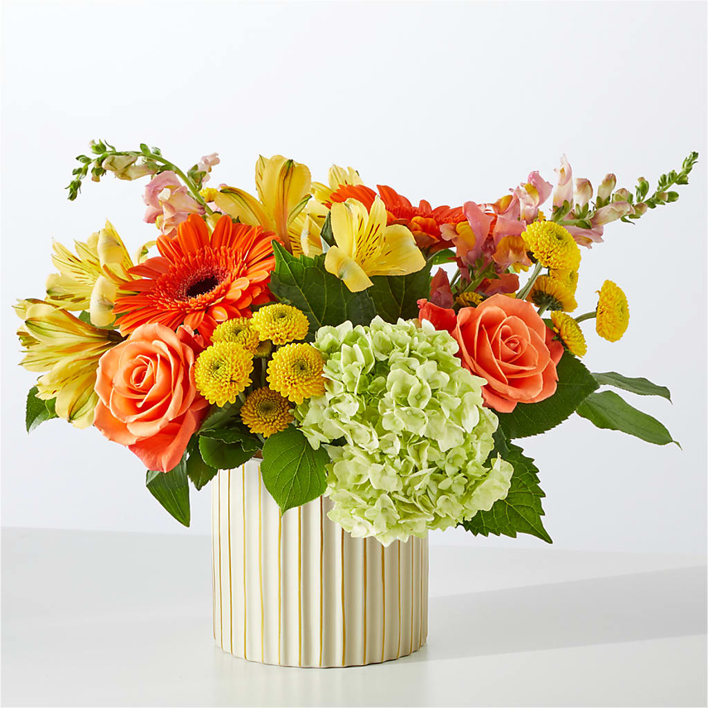 Autumn Sunshine Bouquet with Ivory Vase –  Menlo Florist, Menlo Park CA