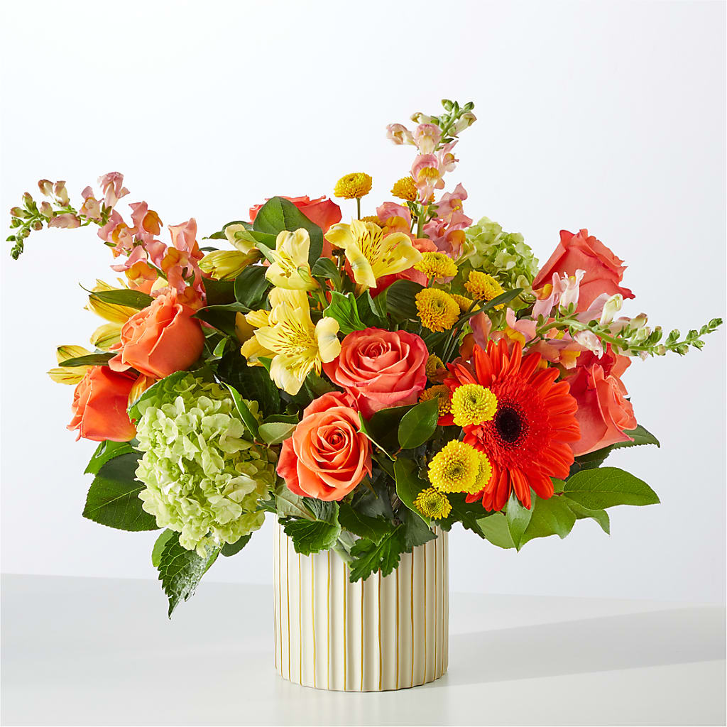 Autumn Sunshine Bouquet with Ivory Vase –  Menlo Florist, Menlo Park CA