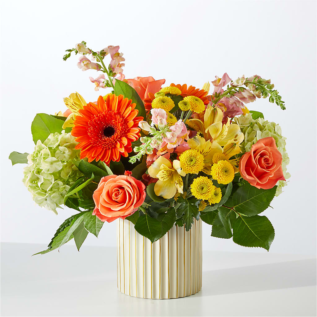 Autumn Sunshine Bouquet with Ivory Vase –  Menlo Florist, Menlo Park CA