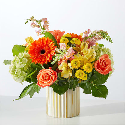 Autumn Sunshine Bouquet with Ivory Vase –  Menlo Florist, Menlo Park CA