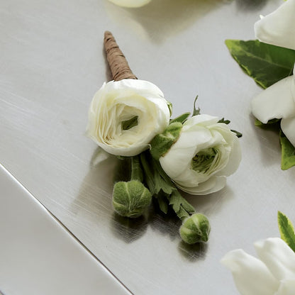 White Ranunculus Boutonniere –  Menlo Florist, Menlo Park CA