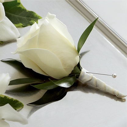 White Rose Boutonniere –  Menlo Florist, Menlo Park CA